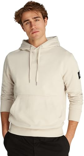 Calvin Klein Herren Hoodie Badge mit Kapuze, Beige (Oatmeal), XL