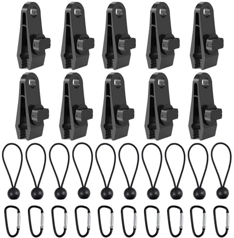 Clip de Bâche Tente,Pince pour Bâche avec Tendeur Elastique,Clips de Tente de Bouche de Crocodile pour Tentes de Fixation,Piscine Clips Bache Résistants pour Toile d'Ombrage,Auvents au Camping