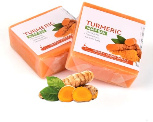 2 Stück Kojisäure-Seife, Organic Turmeric Brightening Soap Bar, Kurkuma Seifenstück, Naturseife Kurkuma-Seife für Gesicht und Körper Badeseife Reinigt und Hellt die Haut