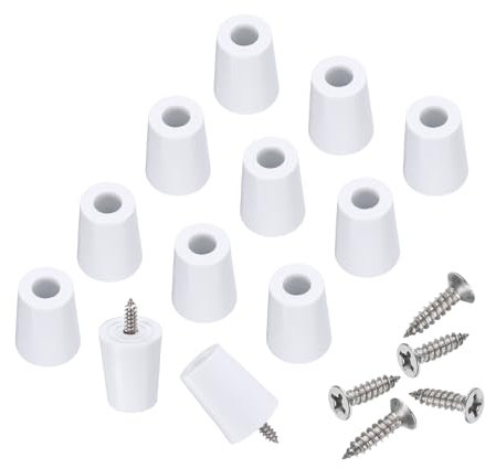Sourcing Map 24pcs Non-Slip Rubber Feet Bumpers Buffer Pad with 5mm Screws for Cutting Board (White, 1.2H x 0.9D)