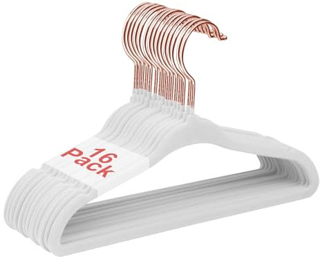 Wellong Perchas para ropa infantil, 28 cm, con gancho giratorio de 360°, perchas antideslizantes de terciopelo, perchas de ahorro de espacio para bebés y niños pequeños, 16 unidades, color blanco