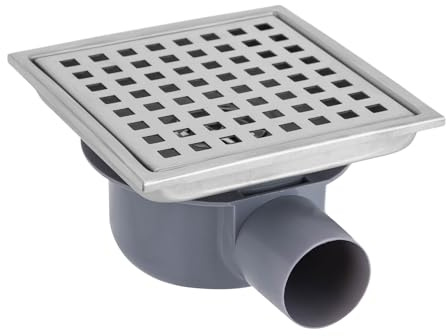 Caniveau de douche carré 15 x 15 cm en acier inoxydable avec siphon