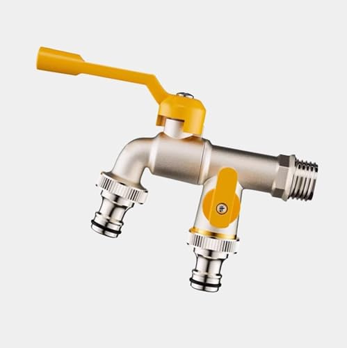 TYMYW Grifo Exterior Jardin Antihielo Grifo Doble de Latón de 1/2 Pulgada para Exterior, Jardín, Lavadora