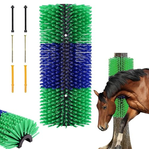 Kratzbürste für Pferd Kuh, Halbrunde Pferde Bürsten mit 4 Schrauben, Universal Kratzbürste für Ziegen, Rinder, Kühe, Schafe, Pferde, Schweine und Andere Nutztiere zum Rückenkratzen, Blau-grün
