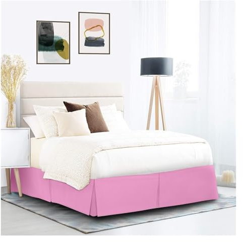 FOVAOK Cache-sommier plissé doux et confortable avec tissu infroissable et résistant à la décoloration – Literie de 38,1 cm de haut (sans plateforme) (rose, lit simple, 90 x 190 x 35 cm)