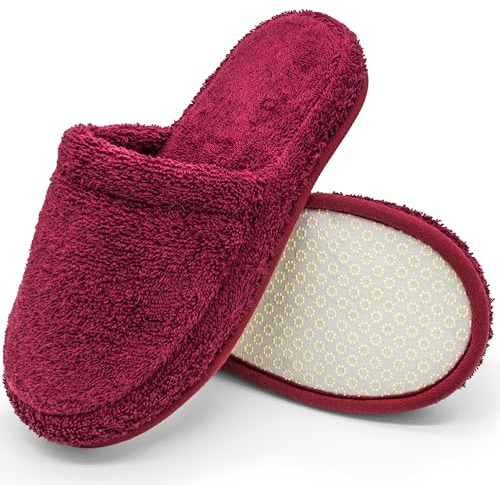 jazzylab Ciabatte da bagno in spugna – Pantofole per ospiti in cotone con memory foam, antiscivolo, lavabili – Per sauna, hotel, spa – Bordeaux, 38-42, BU-1