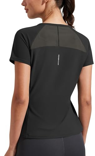 Pioneer Camp Damen Sport T-Shirt Kurzarm, Atmungsaktiv Schnelltrocknend, Funktionsshirt mit Netzeinsatz am Rücken, Figurbetontes Laufshirt für Fitness Gym Yoga Outdoor