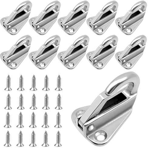 NICEWAT 10 ganchos de fijación para lonas, ganchos de lona de dos agujeros, ganchos de acero inoxidable con 20 tornillos, ganchos de red para remolques, red de seguridad de carga, lonas