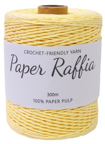 perfk Raffia Papierband 1,5 mm – 328 Meter Naturgarn für Häkeln, Basteln & Geschenkverpackung – Vielseitiges DIY Bastelmaterial, Gelb