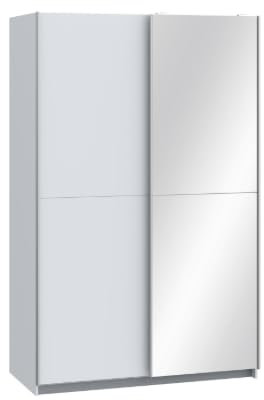 Modern Double Sliding 2 Door Mirrored Wardrobe with Hanging Rails & Shelves Storage Cabinet for Bedroom