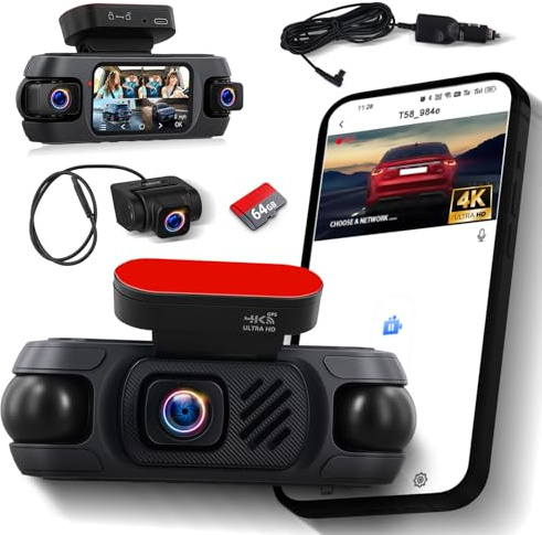 NHOPEEW Cámara Frontal y Trasera de 4 Canales para automóviles con Pantalla de 3,16 Pulgadas - Cámara de salpicadero con visión Nocturna 360° 8R, grabación en Bucle y detección de Movimiento