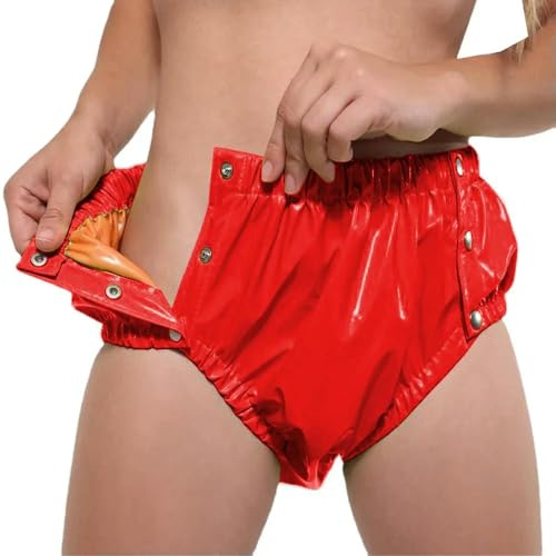 TIANXIAOQWE Glänzende PVC-Höschen für Erwachsene, exotische Windel-Liebhaber, Hose mit Druckknopf, Wetlook, hohe Taille, Dessous, Sissy, Cosplay, rot, XXS