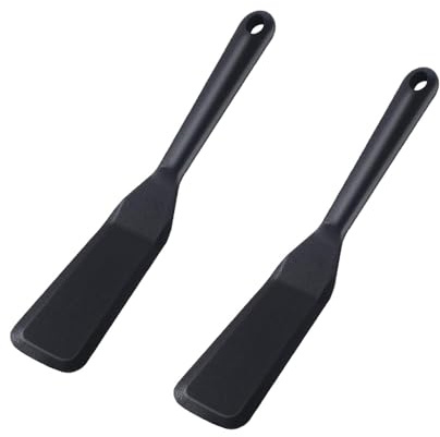 SENRISE 2 Pack Black Silicone Narrow Skinny Spatula for Pancakes Egg Burger | heat resistant -40°c to 230°c, non-stick, 25.5cm*5cm/10in*1.97in, silicone cooking spatula, pancakes eggs burgers egg rolls