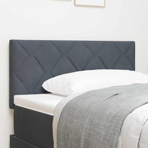 Qnhdfrt Wall Mounted Velvet Headboard, Dark Gray 35.4 x 15.7 Inches | Features a height-adjustable geometric design and sturdy wood frame to serve as a supportive bedroom backrest.