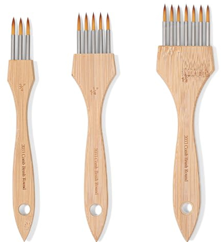 KIKIGOAL 3PCS Comb Paint Brushes for Acrylic Oil Watercolour | Professional grainer rake brushes create wood grain, grass, fur & feathers. Ideal for acrylic, watercolour & oil painting.