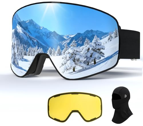 SKi Goggles,Frameless Snowboard Goggles with 2 UV400 Magnet Ski Lenses,YH212 Anti-Fog Snow Goggles for Adult Men Women