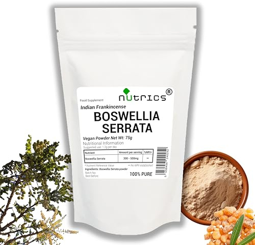 Nutrics Boswellia Serrata-Pulver, indische Weihrauch-Boswelliasäure, 100 % rein, ohne Füllstoffe, Bindemittel oder Füllstoffe (75 g), 75 g