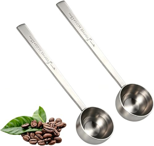 2Pcs 15ml Stainless Steel Coffee Measuring Spoons, Long Handle Tablespoon Scoop, Reusable Measuring Spoon for Ground Coffee, Loose Tea, Milk Powder & Kitchen Use