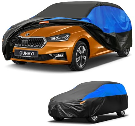 Gunhyi Autoabdeckung Wasserdicht Atmungsaktiv, Abdeckplane für Škoda Fabia, Auto Abdeckung Schwarz Blau vollgarage Autoplane für Regen Sonne Staub Schutz.