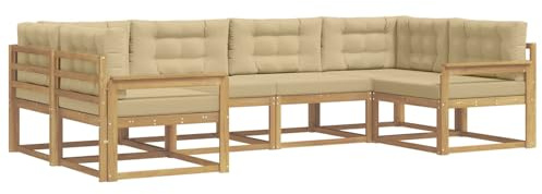 vidaXL Outdoor-Sofagarnitur mit Kissen 6 pcs Weiß und Beige, Akazienholz Lounge Set für draußen, modernes Gartenmöbel, wetterfest und stylisch für deinen Garten
