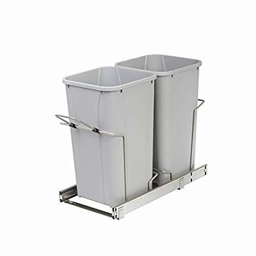 Knape & Vogt 27,9 cm x 55,9 cm x 47,6 cm. Poubelle coulissante à double fermeture amortie en platine, glissières en acier, conteneurs à déchets en plastique