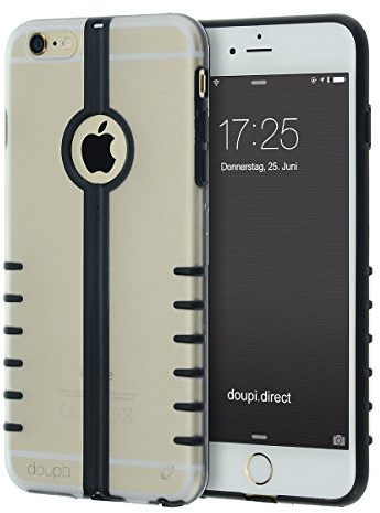 doupi PerfectFit Flip Case für iPhone 6 6S (4,7 Zoll), abklapbar als Ständer, Staubschutz eingebaut mit Staubstöpseln Matt Clear Schutz Hülle Schale Bumper Cover, schwarz