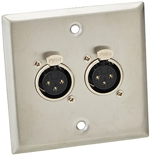 PRO SIGNAL AV Wall Plate – Dual 3-Pin Female XLR Sockets, Stainless Steel Multimedia Wallplate – PSG08155