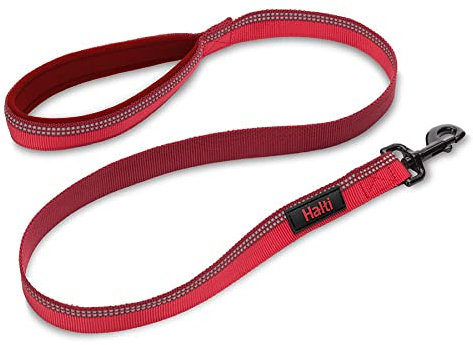 Guinzaglio per cani HALTI - tessuto 3M catarifrangente e impugnatura imbottita in neoprene. Comodo e facile da utilizzare. Ideale per cani di taglia media e grande, e per cuccioli (Taglia L, Rosso)