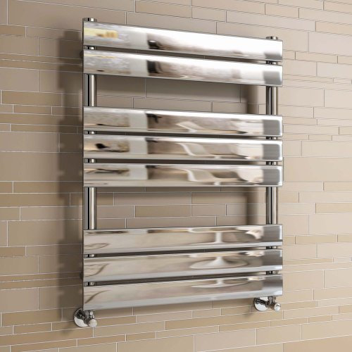 iBathUK | 800 x 600 mm Chrome Designer Flat Panel Heated Towel Rail Radiator - All Sizes