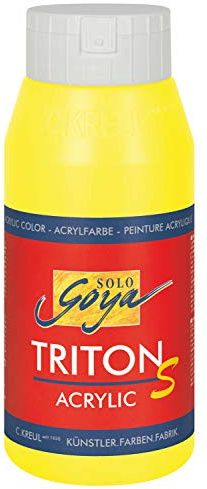 KREUL 17313 - Solo Goya Triton S Acrylfarbe citron, 750 ml Flasche, schnell trocknend mit Glanzeffekt, Farbe auf Wasserbasis, in Studioqualität, vielseitig einsetzbar, gut deckend und ergiebig