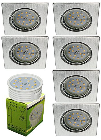 Trango 6er Set 6729-069SMOSD LED Einbaustrahler Aluminium gebürstet Eckig inkl. 6x 5 Watt 3 Stufen dimmbar Ultra Flach LED Modul Leuchtmittel 3000K warmweiß Einbauleuchte, Einbauspot, Deckenleuchte