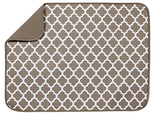 T & S S&T Inc. Alfombrillas de Secado de Platos, poliéster, Enrejado Gris Pardo, 18 x 24 Pulgadas