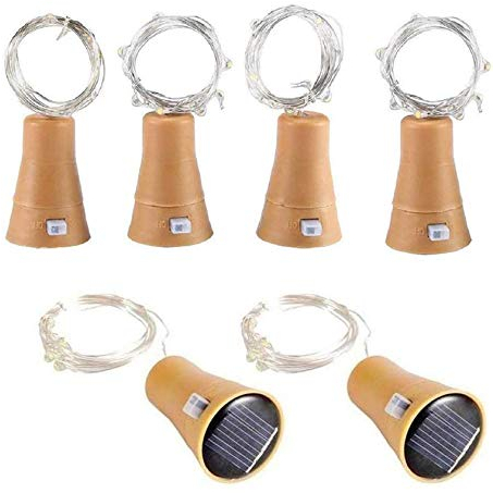 6pcs Led Solar Cork Wine Bottle Fairy Light with 1M Copper Wire Shape Bar lamp for Bottle, Party, Wedding, Festival and Halloween (Cool White)