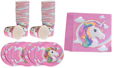Gazechimp Tasses en Papier Gobelets Assiette Serviettes Carnaval Accessoire Cuisine Bricolage Jetable Licorne Rose
