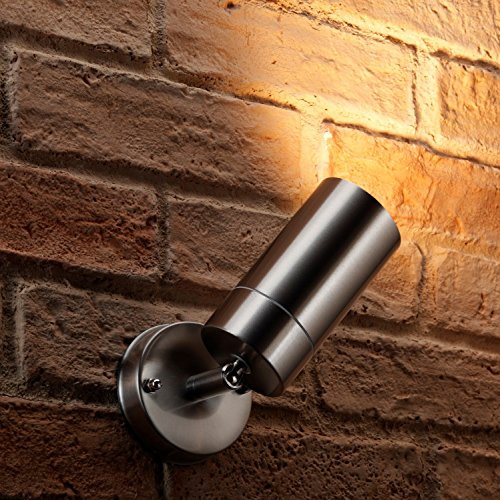Auraglow Stainless Steel Outdoor Multi Directional External GU10 Wall Light Spotlight (Warm White) | Multi directional pan and tilt lamp, 5W LED included, weather resistant, for garden, patio and entrance