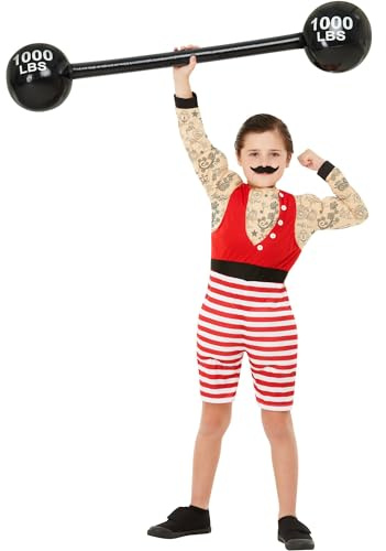 Deluxe Strong Boy Costume, Multi-Coloured, with Short Jumpsuit & Moustache, (M)
