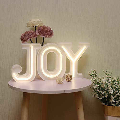 GUOCHENG 1 Pack 3pcs Joy Set LED Neon Light Sign Alphabet LED Night Light Free Standing Neon Letters Wall Decorative Marquee Sign Ornaments for Home Bedroom Nursery Christmas