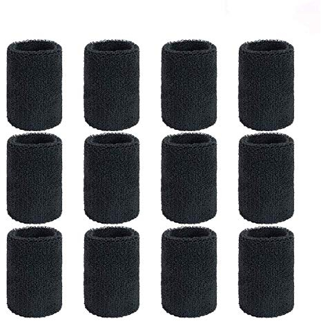 Schweißbänder Absorbierende,6 para Elastische Schweissband Athletische Baumwolle Wristbands Sport für Unisex Dmaen Herren Badminton Tennis Fußball Basketball Laufen Gym Fitness 8 * 8 cm Schwarz