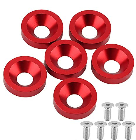 KIMISS 6 stücke M8 Nummernschild Rahmen Kotflügel Stoßstange Motorabdeckung Unterlegscheibe/Schraube Kit Stoßstangenwaschanlage für Auto/Motorrad (8mm)(Rot)