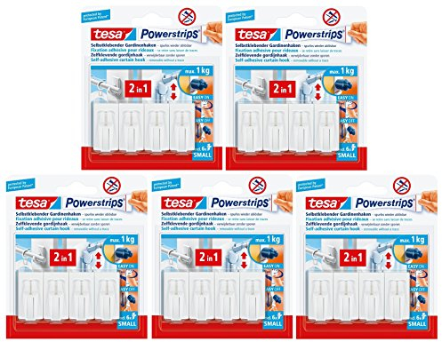 tesa Powerstrips Gardinenhaken, selbstklebend, weiß, 20 Haken