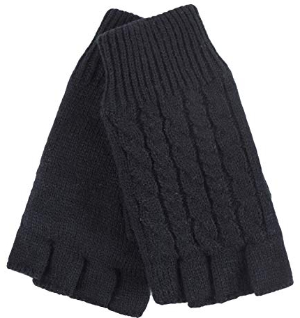HEAT HOLDERS - Damen Thermo Winter Strick Fingerlos Handschuhe mit Plush Fleece Gefüttert (One Size, Schwarz)