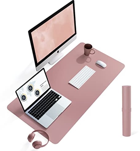 YSAGi Schreibtischunterlage, Mauspad mit Leder und Rutchfeste Wildleder, Multifunktionales Office Mousepad Laptop Schreibunterlage, Tisch-Schutz Unterlage für Büro/Home-Office (Dunkelpink, 90x43cm)