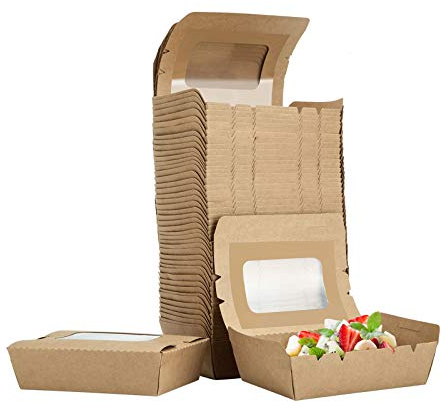 TOROTON Lebensmittelbehälter mit Sichtfenster, Einweg Kraft Frischhaltedosen Set für Salat, 50 Stück, 500ml
