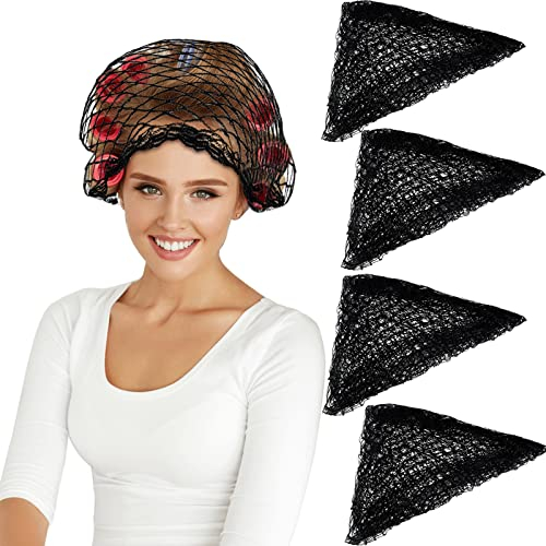 WILLBOND 4 Stück Haarnetz Dreieck aus Baumwolle für Rollen, Haarnetz für Frauen, Haarnetz, dreieckiges Haarnetz für Schlaf, Schwarz, 35 x 35 x 57 Zoll