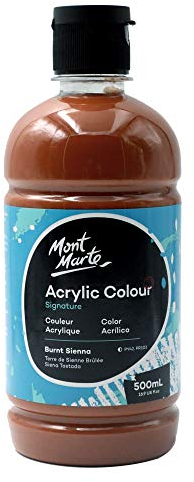 Mont Marte Signature Burnt Sienna Acrylfarbe, 500 ml, seidenmattes Finish, geeignet für Leinwand, Holz, Stoff, Leder, Pappe, Papier, MDF und Bastelarbeiten