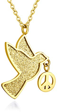 555Jewelry Stainless Steel Trendy Sparkly Dove Necklace, & Peace Dove Necklace for Women & Ladies, Bird Pendants for Women, Dainty Dove Jewelry, Peace Charm Necklace, Gold, 16 Inch