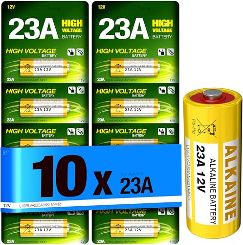 5Plus 23A A23 12V Alkaline Batteries 10-Pack High-Power Long-Lasting Batteries for Garage Door Openers (LiftMaster, Chamberlain), Keyless Entry (Car Remotes, Fobs), Wireless Doorbells Ring, Honey