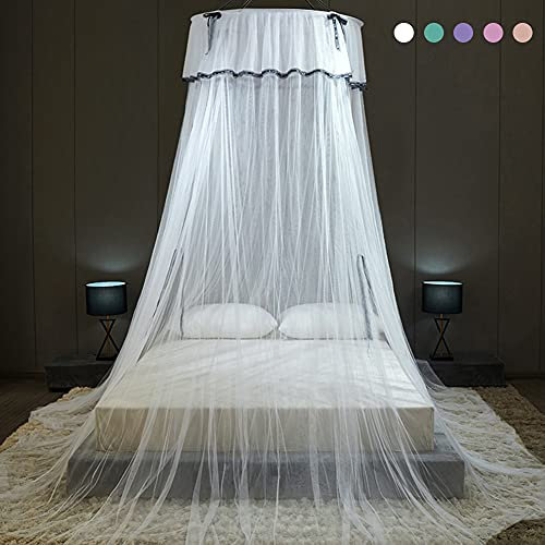 Tyu - Zanzariera a cupola grande, per letto matrimoniale e singolo, con gancio adesivo, tenda per letto da viaggio e casa, bianca
