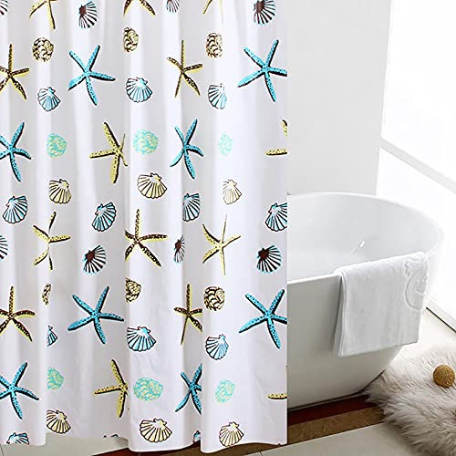通用 Tende da doccia blu e bianco grandi resistenti alla muffa, lavabili – 220/240 gocce extra lunghe e larghe in plastica impermeabile per il bagno di stelle marine e conchiglie (180 x 220 cm)