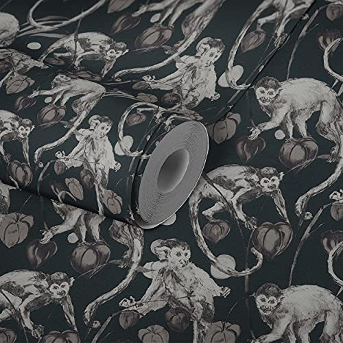 Michalsky Living Jungle Wallpaper Change is Good Non Woven wallcovering Mad Monkeys 10.05 m x 0.53 m Black Grey 379822